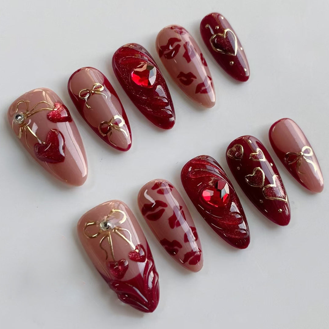 Festive artificial nails with romantic heart designs Kalsten
