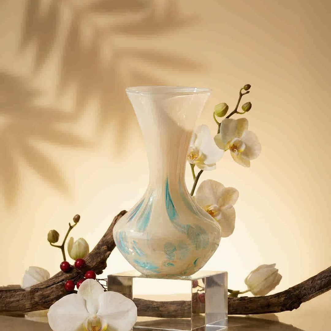 Contemporary Blown-Glass Hourglass Accent Vase Kalsten