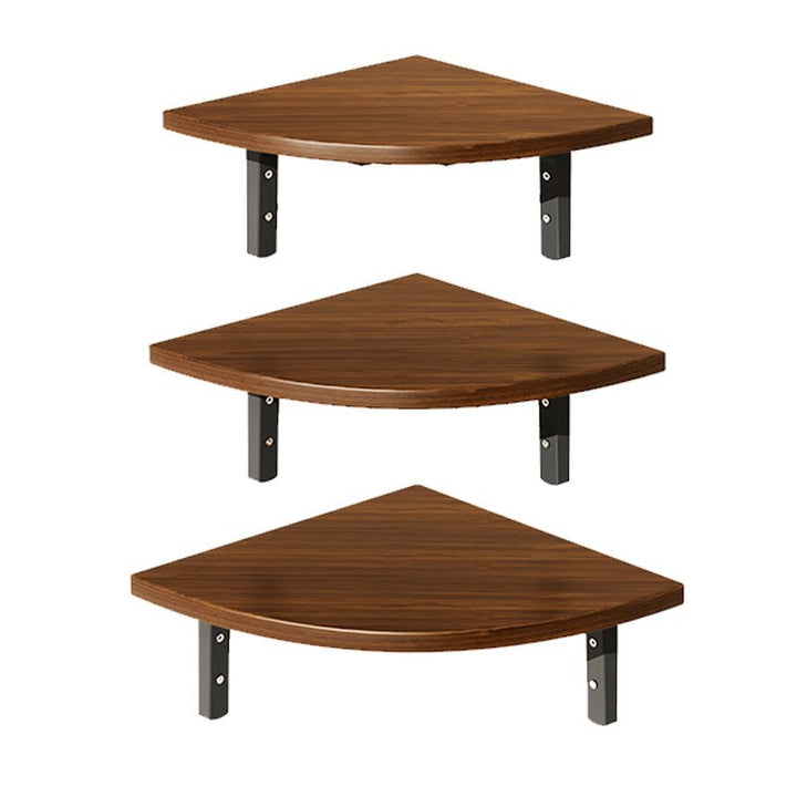 Triangular Floating Corner Shelf with Wood-Effect Surface & Heavy-Duty Metal Brackets