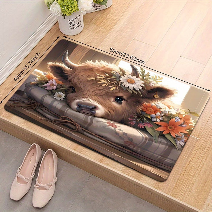 Colorful Highland Cow-Themed Area Mat