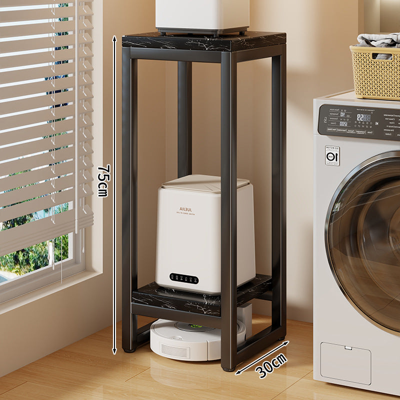 Narrow Two-Tier Metal Appliance Stand with Faux Marble Shelves