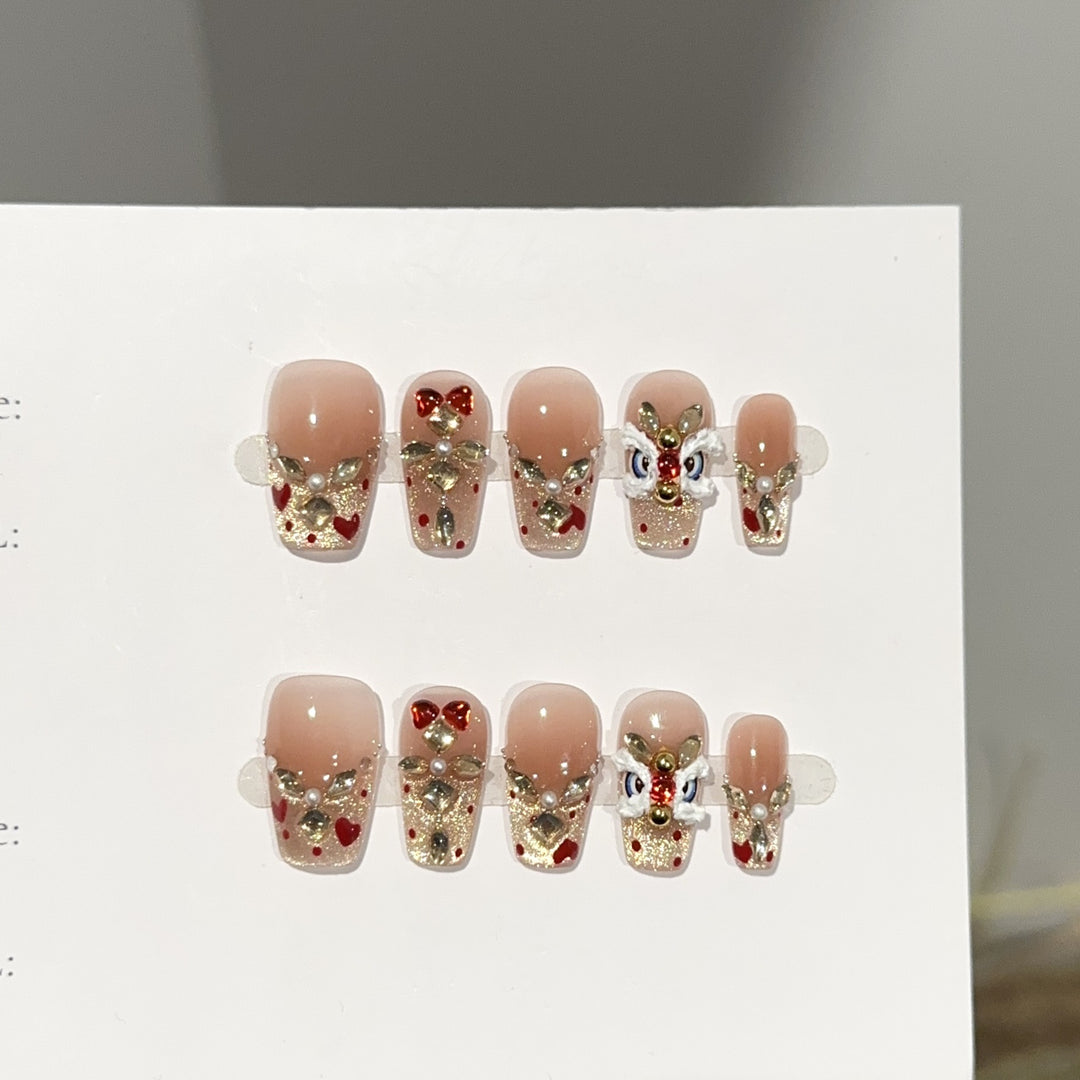 Festive Holiday-Themed Press-On Nail Art