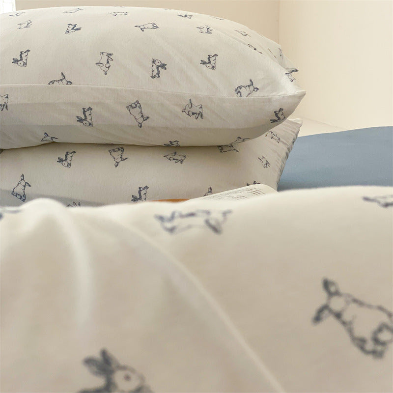 Finely woven cotton bedding set with minimalist dog sketches