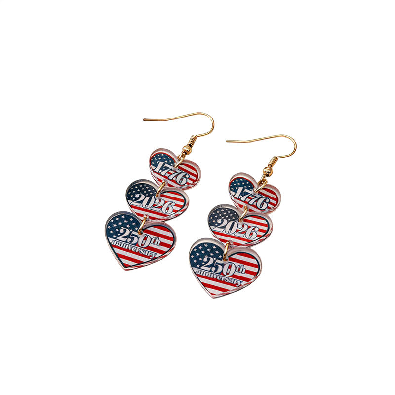 Women's nan patriotic bow dangle acrylic earrings with gold plated hooks and lightweight charm Kalsten