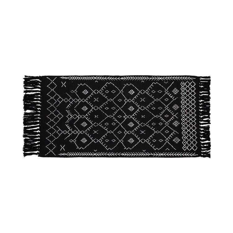 Flat-woven entrance and living room rug with Moroccan diamond jacquard and decorative fringes Kalsten
