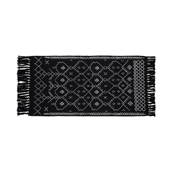 Flat-woven entrance and living room rug with Moroccan diamond jacquard and decorative fringes Kalsten