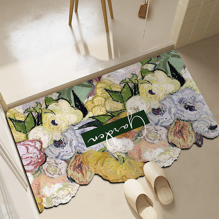 Artistic Sunflower-Themed Bath Mat