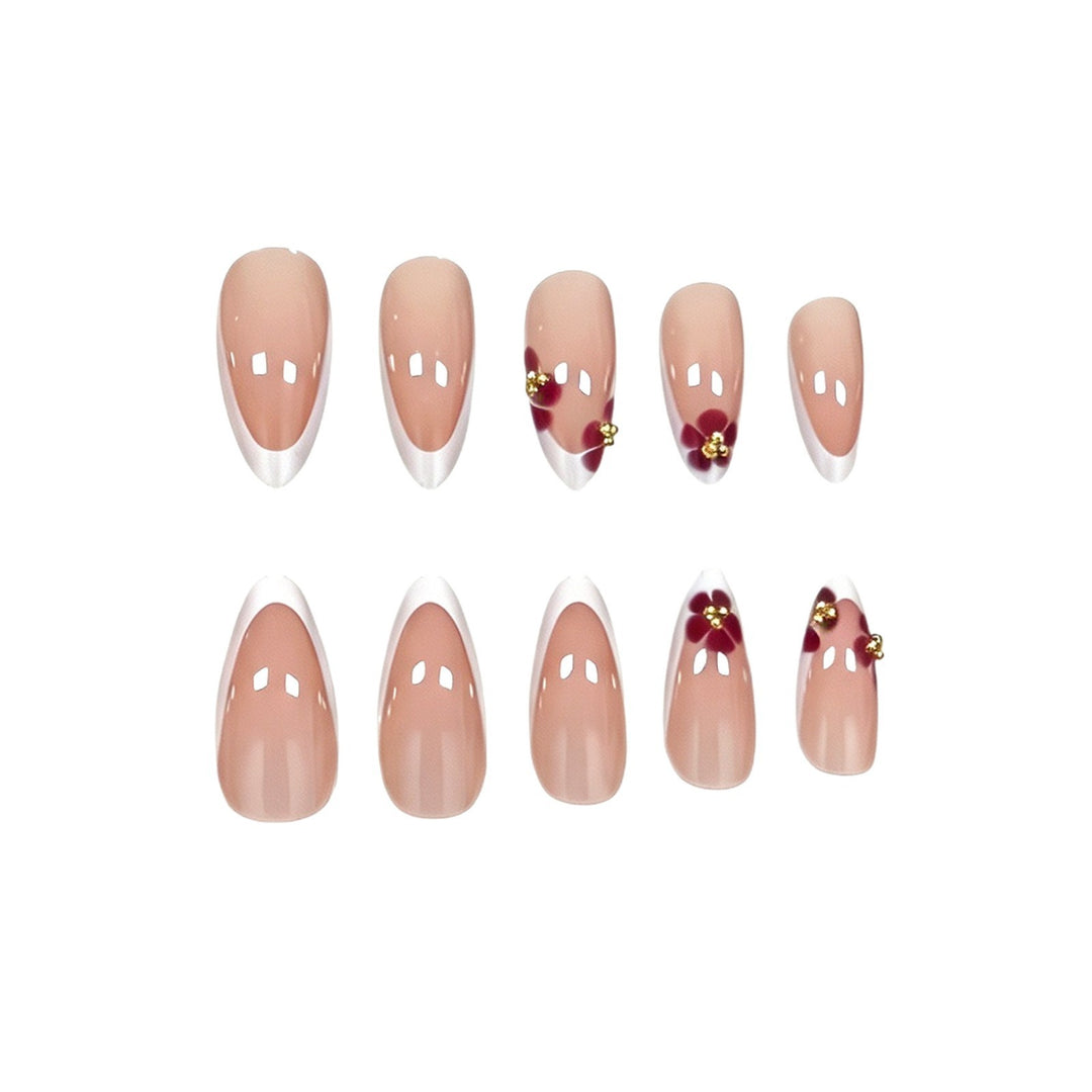 Artistic Floral French Tip Press-On Nails Kalsten