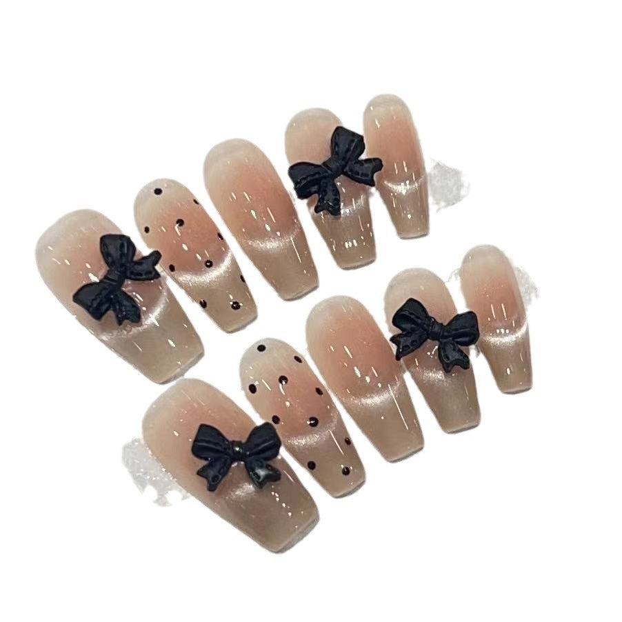 Stylish Long Press-On Nail Set with Bow Accents Kalsten