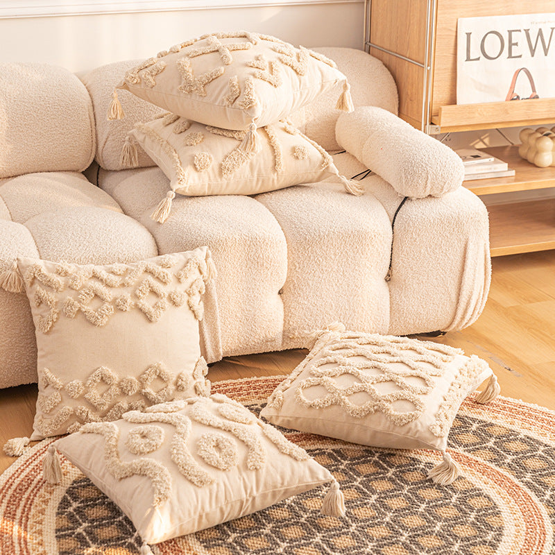 Structured Fringe Embroidered Cushion