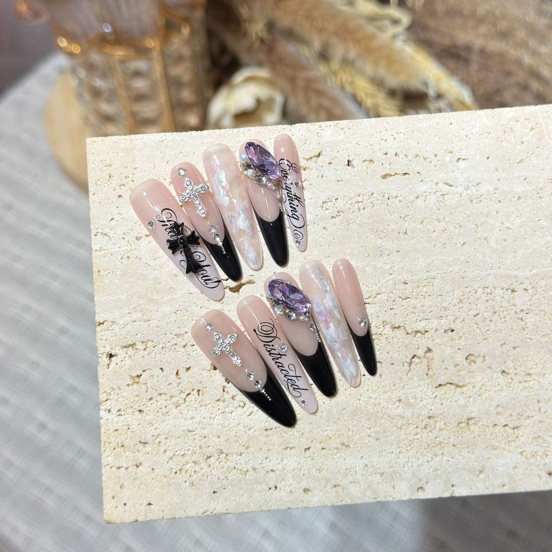 Artistic Stiletto Press-On Nail Art Set with Elegant Decorative Elements Kalsten