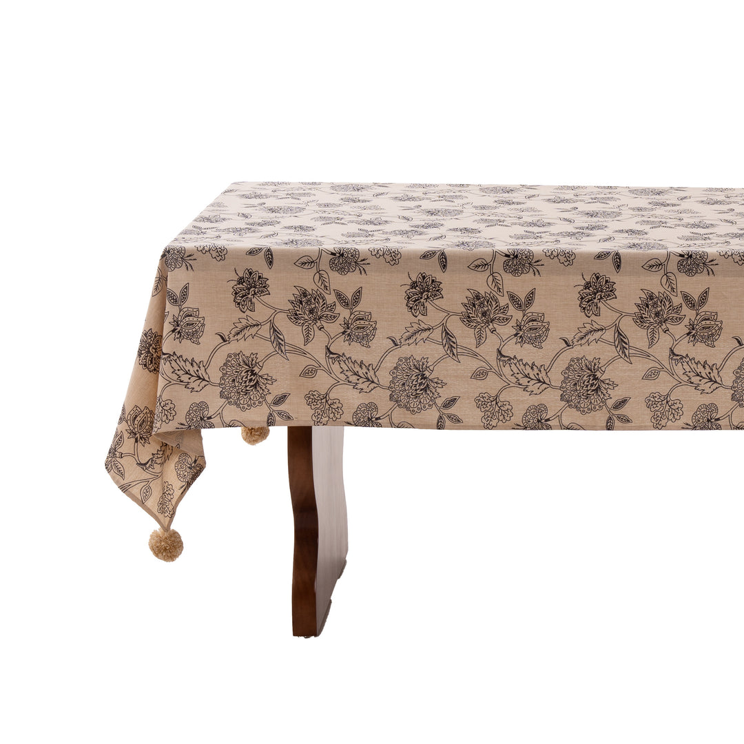 Rectangular tablecloth in linen look with pompom tassels Kalsten