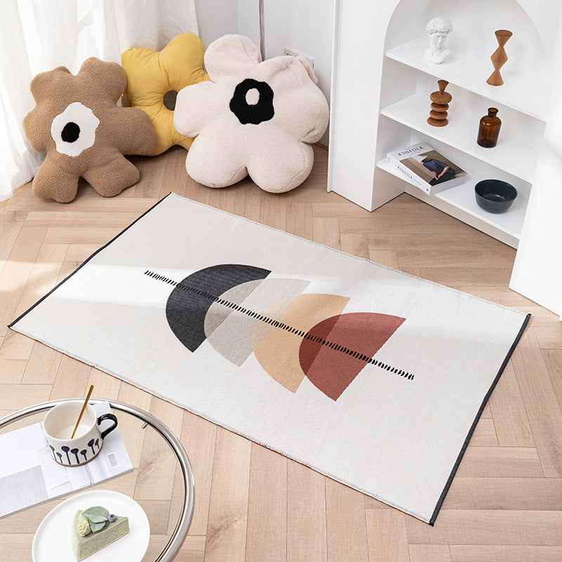 Flat-woven living room runner rug with geometric semicircle design and PVC anti-slip backing Kalsten