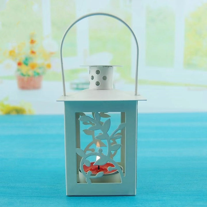 Decorative Metal Tealight Lantern Set with Filigree Leaf Cutouts and Carry Handle Kalsten