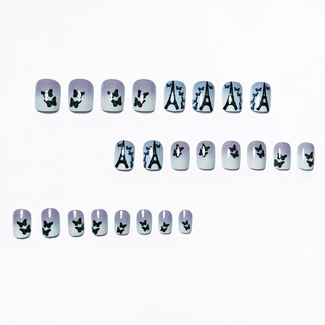 Artificial nails with Paris motif and butterflies Kalsten