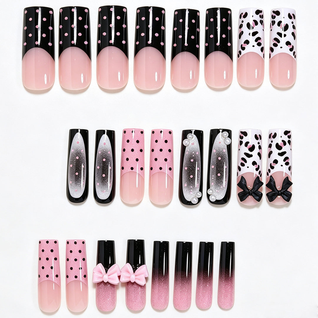 Decorative Press-On Nail Art Set with Polka Dots and Bows Kalsten