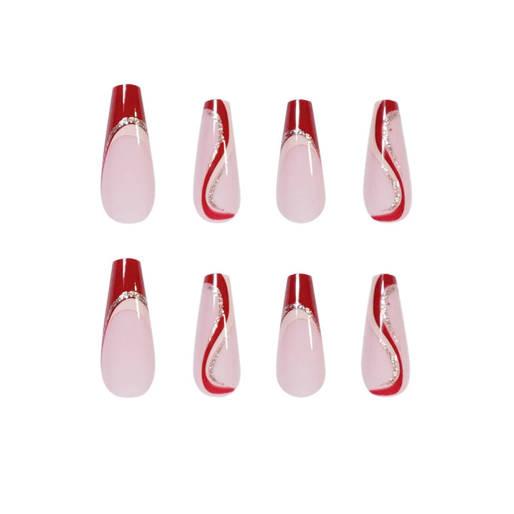 Glamorous artificial nails with elegant wave pattern and glitter accents Kalsten
