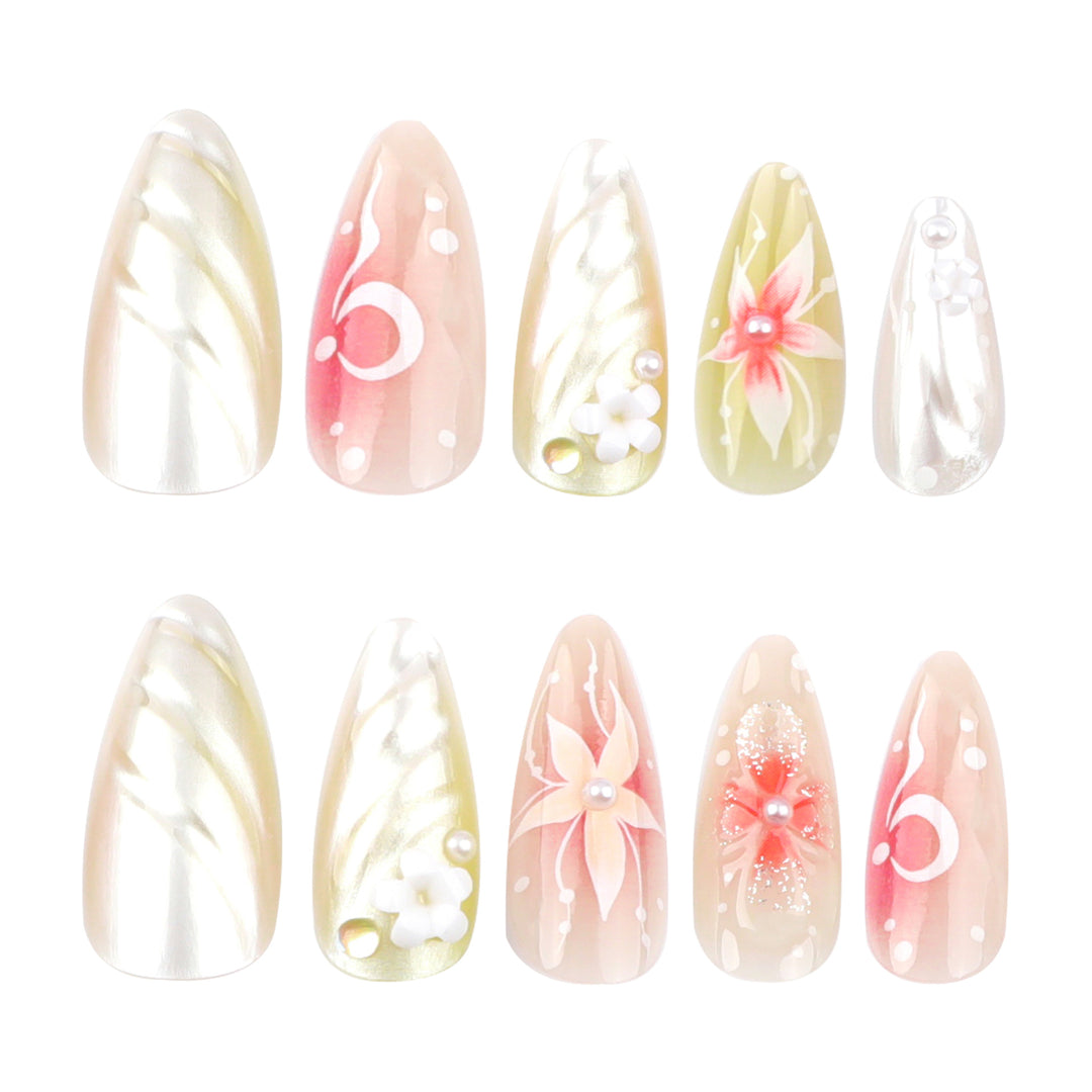 Artful Nail Extensions with Floral and Elegant Design Kalsten