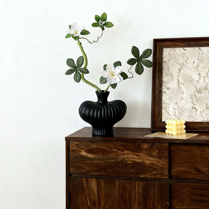 Decorative Ribbed Ceramic Vase for Indoor Decor