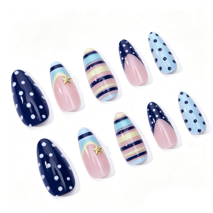 Artificial nail set with elegant stripe and dot design Kalsten