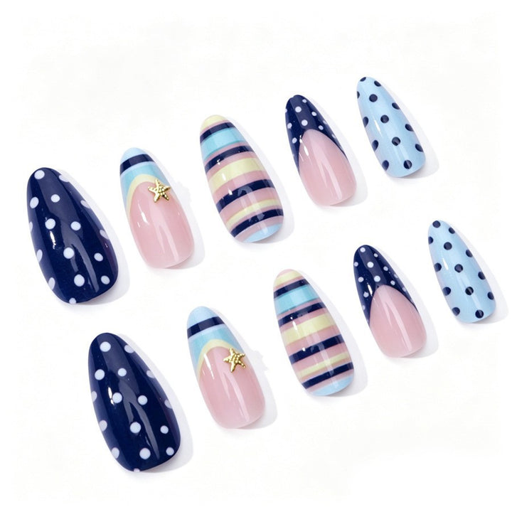 Artificial nail set with elegant stripe and dot design Kalsten