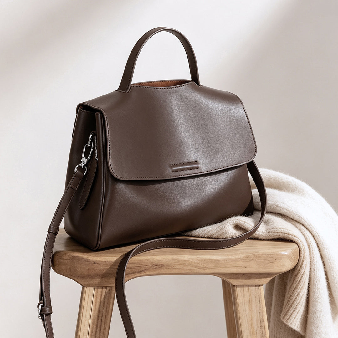 Structured Top-Handle Flap Satchel with Detachable Crossbody Strap