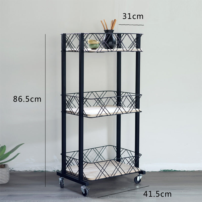 Modern rolling cart with three shelves and wheels Kalsten