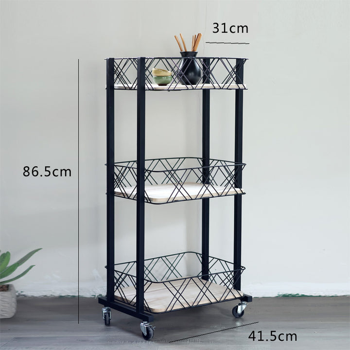 Modern rolling cart with three shelves and wheels Kalsten