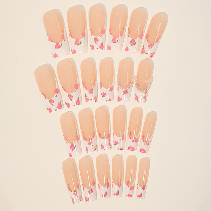 Artificial nail set with floral designs and elegant decorations Kalsten