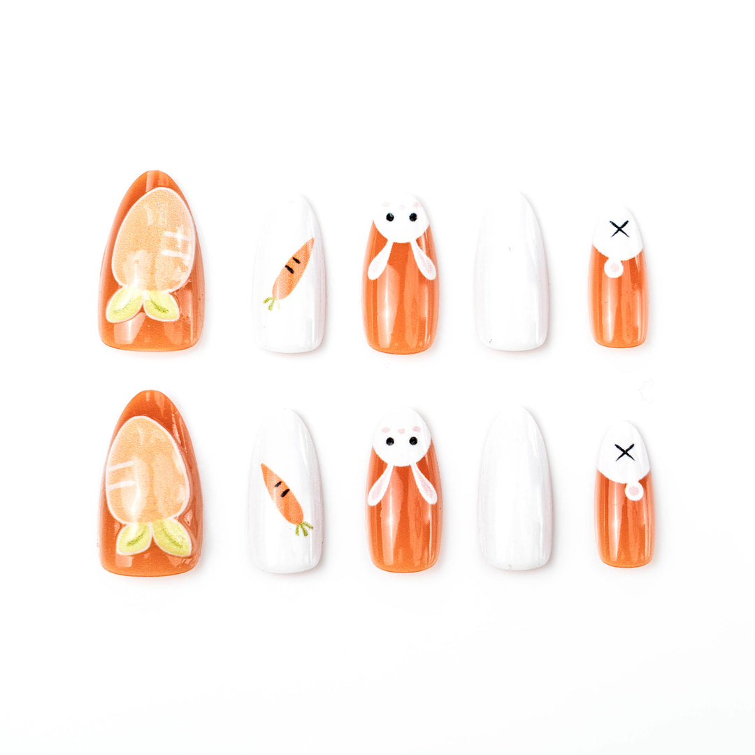 Seasonal Bunny-Themed Press-On Nail Art