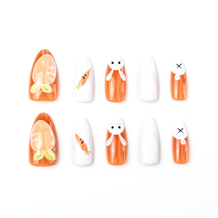 Seasonal Bunny-Themed Press-On Nail Art