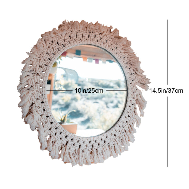Macrame Wall Mirror with Fringe Detailing Kalsten