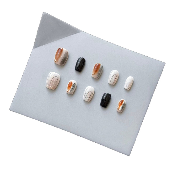 Artistic Press-On Nail Set with Marble and Glossy Finish