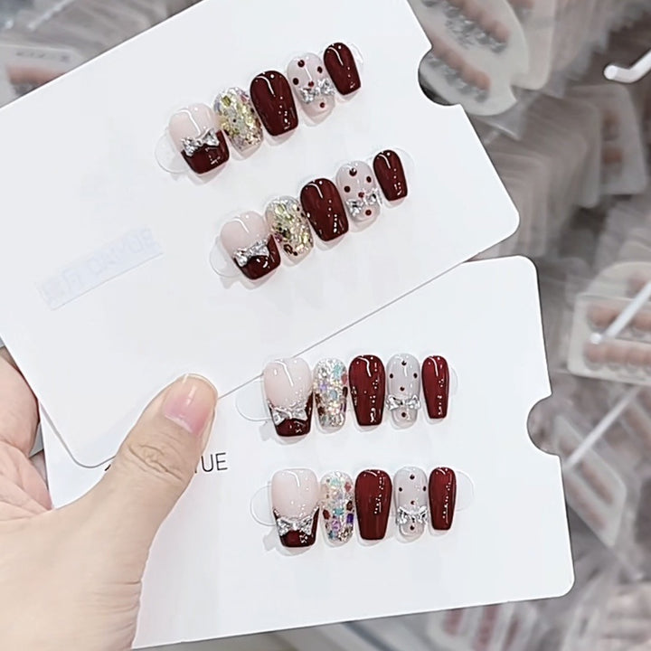 Luxury Press-On Nail Art Set with Glittering Bow Accents Kalsten