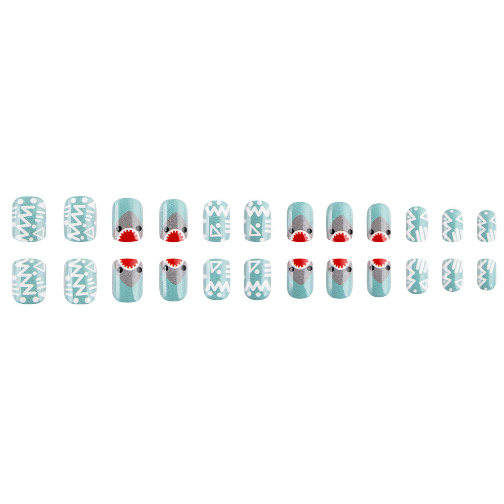 Artistic Shark-Themed Press-On Nail Design Kalsten