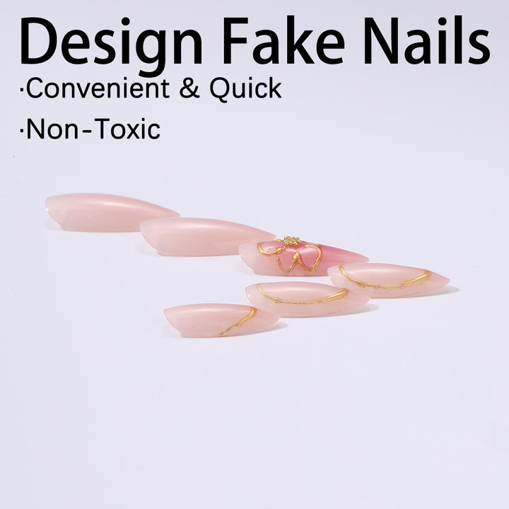 Acrylic nail set with elegant flower and gold decorations Kalsten
