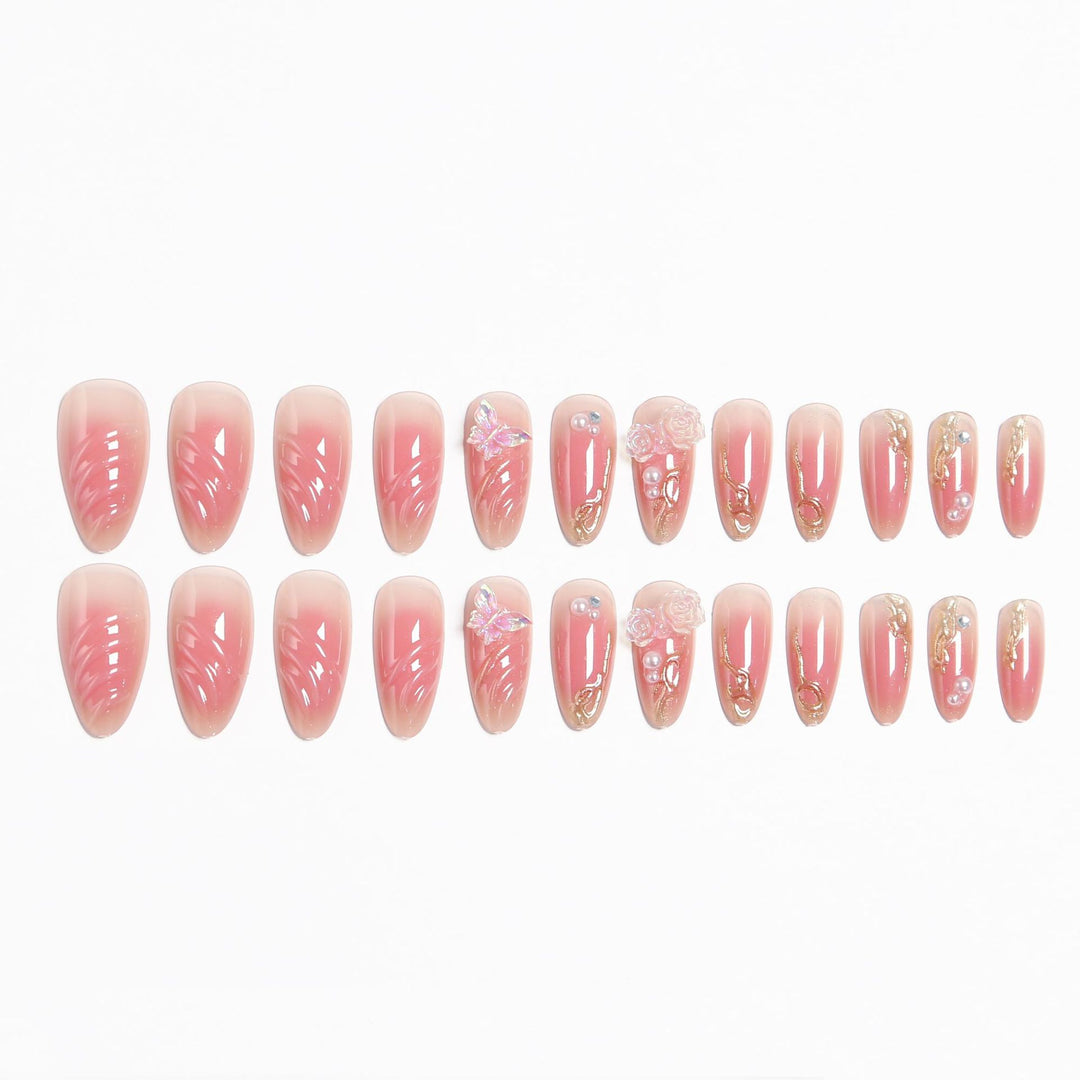Artificial nails with delicate rose design and glitter accents Kalsten
