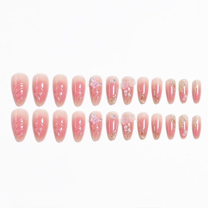 Artificial nails with delicate rose design and glitter accents Kalsten