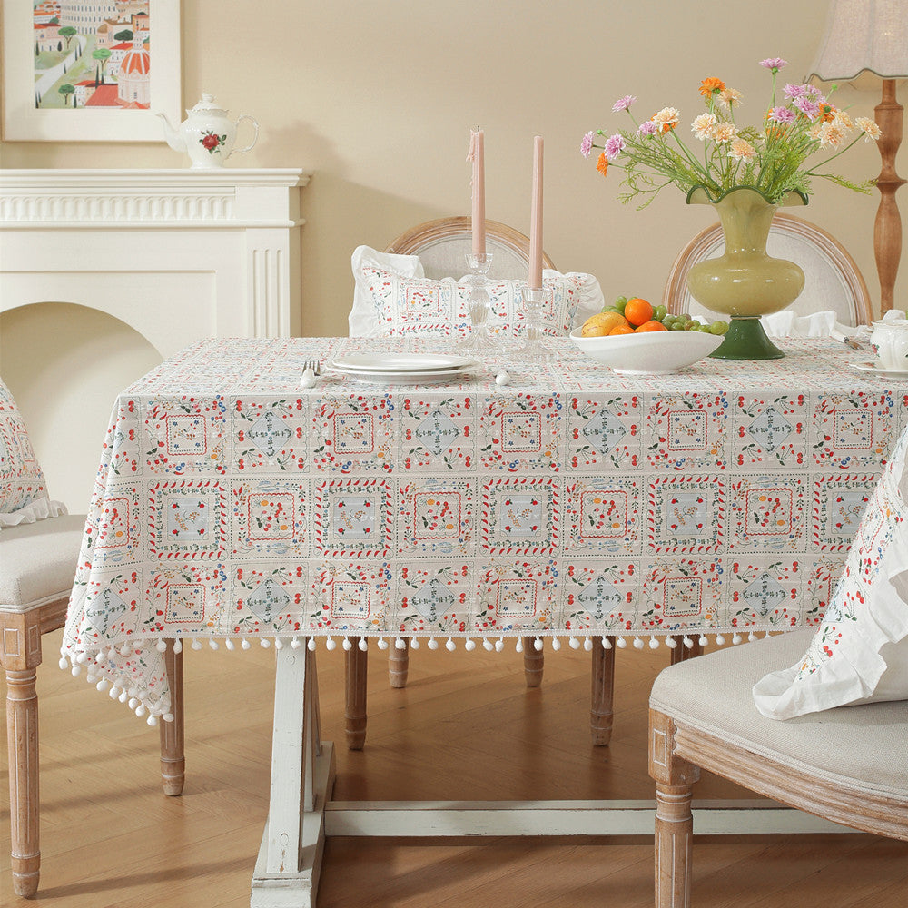 Ruffled Floral Print Tablecloth