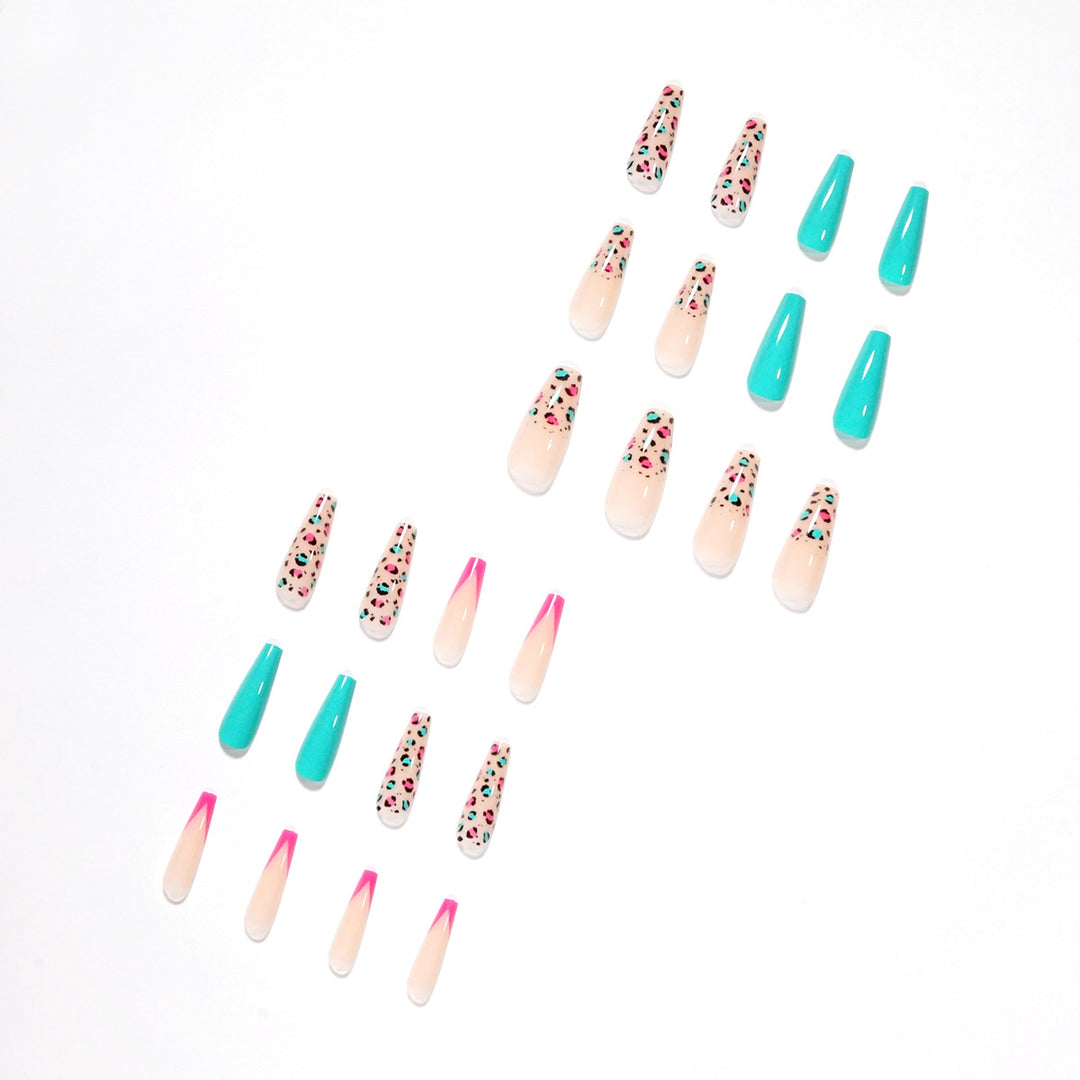 Artful Nail Extensions with Leopard Pattern and Neon Accents Kalsten