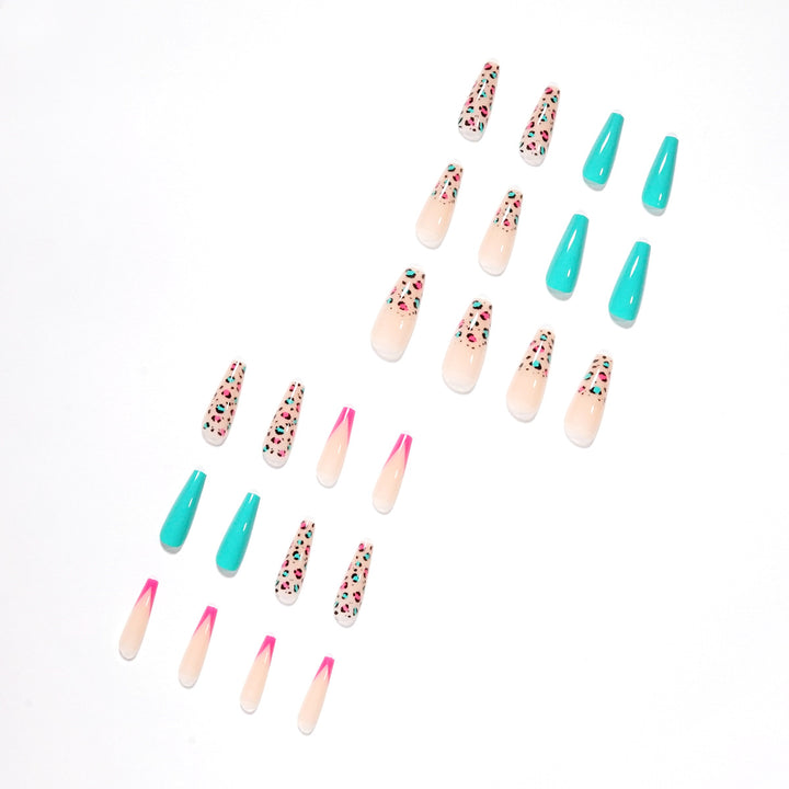 Artful Nail Extensions with Leopard Pattern and Neon Accents Kalsten