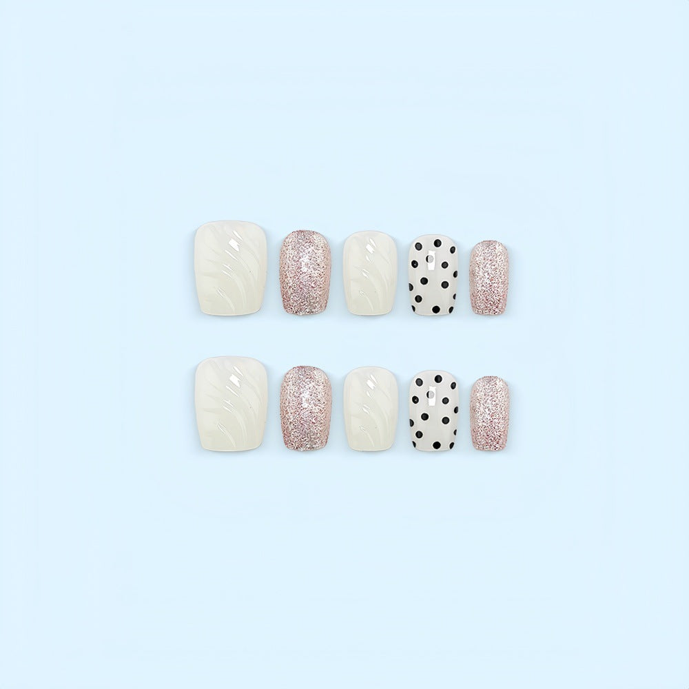 Artificial nail set with elegant glitter and dot design Kalsten