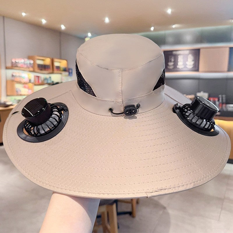 Sunscreen hat with dual USB fans, breathable mesh and adjustable chin strap Kalsten