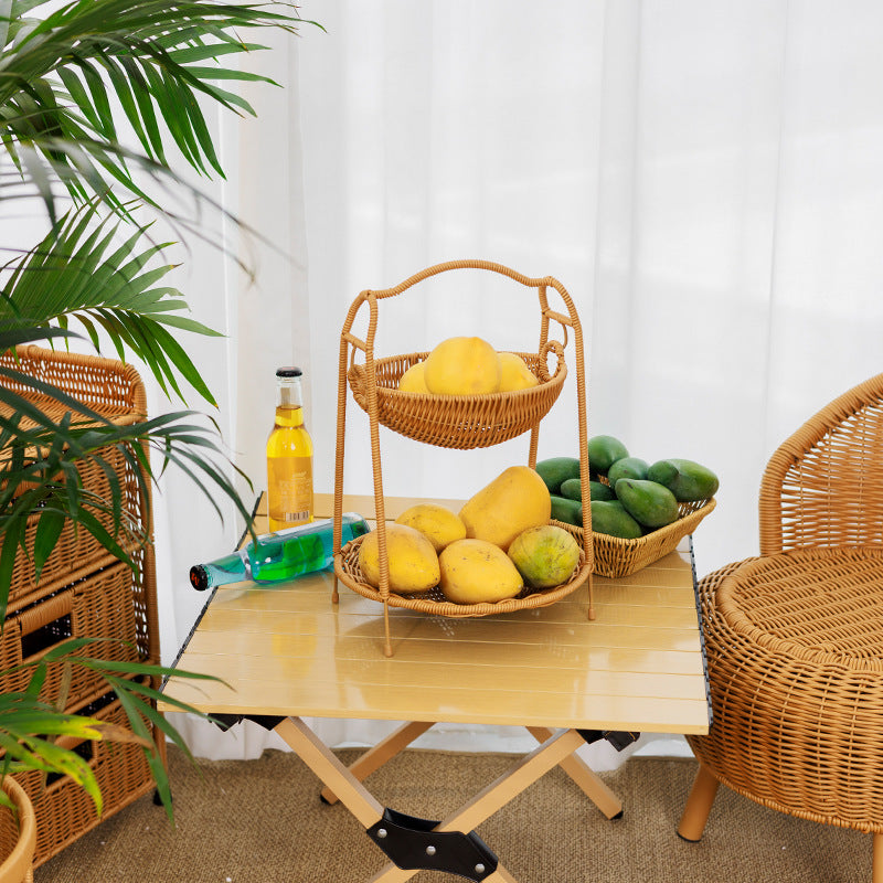 Two-Tiered Woven Fruit Display Stand Kalsten