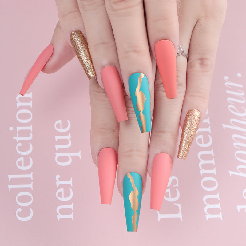 Stylish Long Stiletto Press-On Nails with Unique Matte and Glitter Finish Kalsten