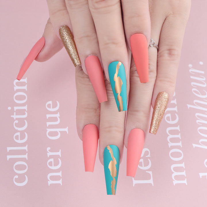 Stylish Long Stiletto Press-On Nails with Unique Matte and Glitter Finish Kalsten