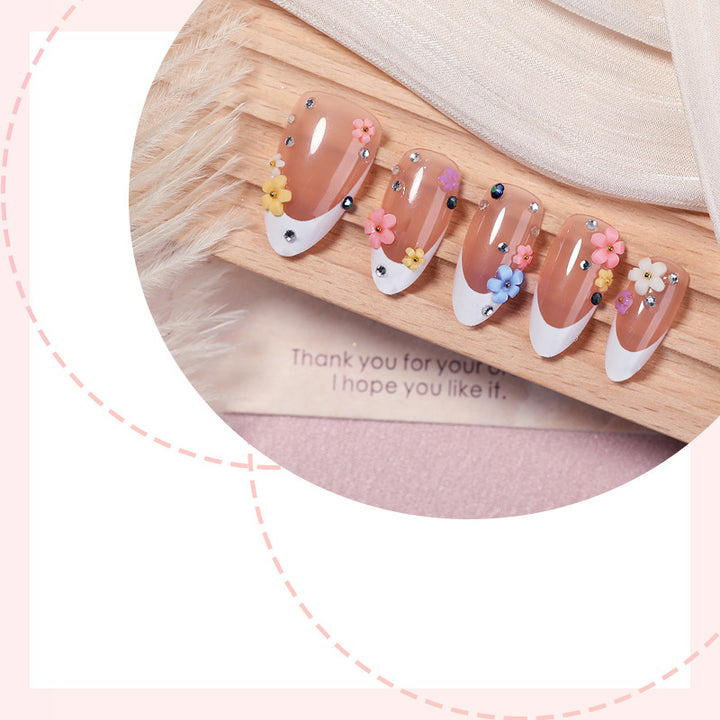 Decorative Press-On Nail Set with Floral Embellishments kalsten