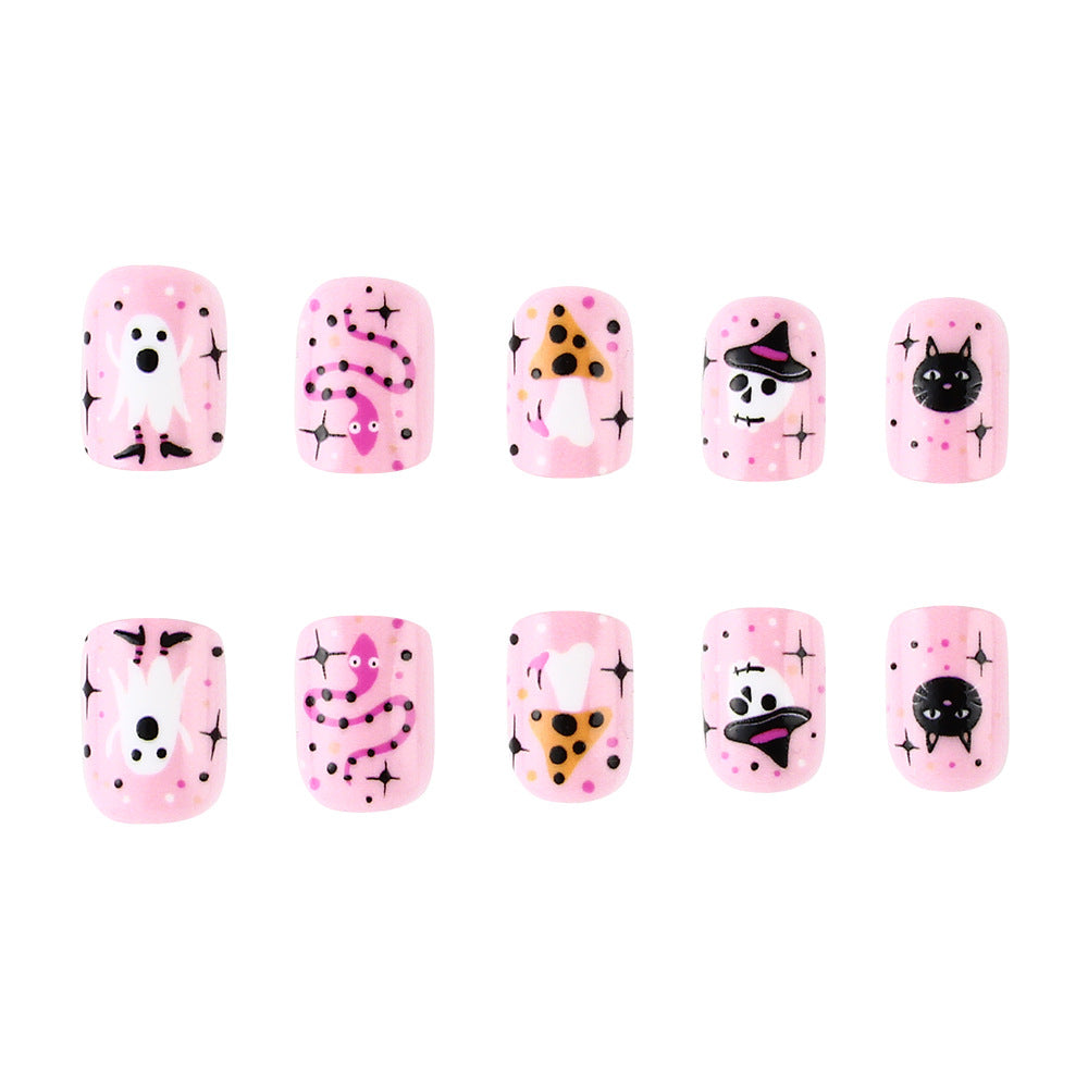 Festive Ghost and Pumpkin Press-On Nail Art Kalsten