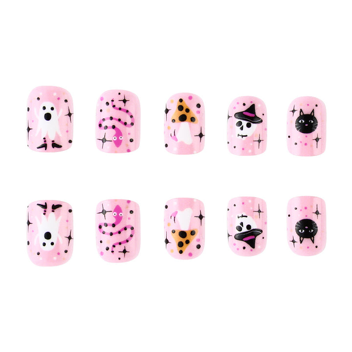 Festive Ghost and Pumpkin Press-On Nail Art Kalsten