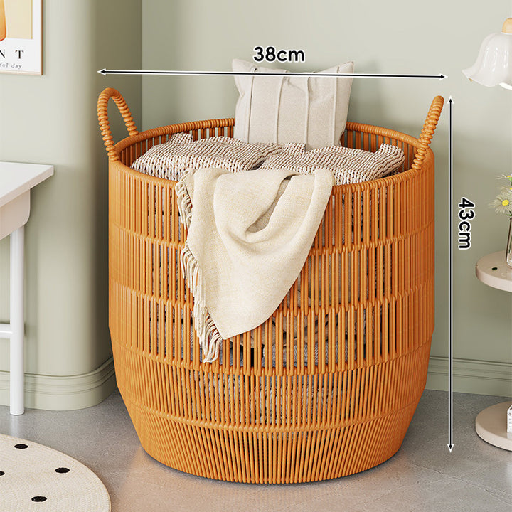 Woven Round Breathable Vertical-Slat Laundry Basket with Carry Handles